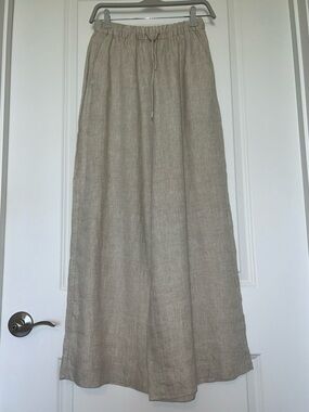 OYSHO Light Beige 100% Linen wide leg pants - Relaxed Drawstring Waist NWT XS